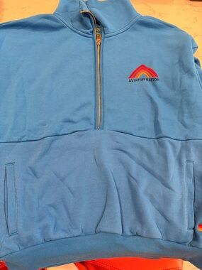 Aviator Nation Sky Blue Quarter-Zip Pullover with Rainbow Patch
